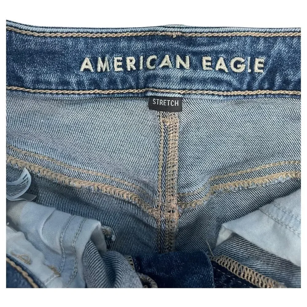 American Eagle Shorts Womens 4 Blue Denim Mom Short High Rise Frayed Hem Stretch - Picture 10 of 15